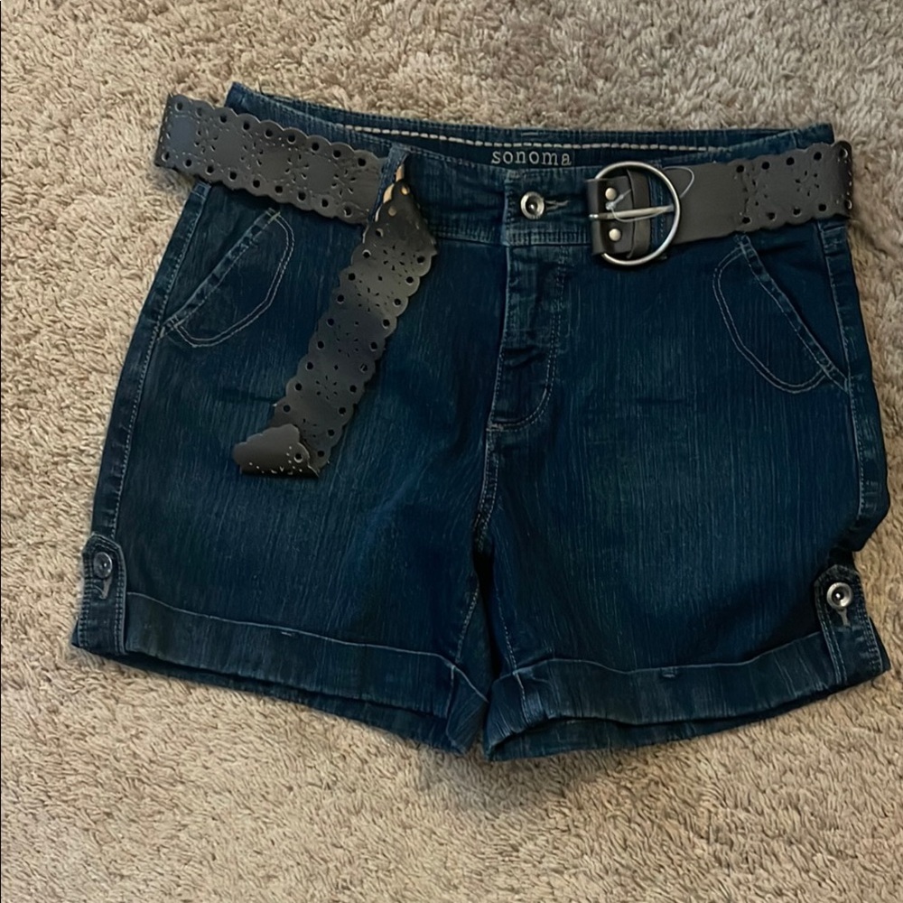 Sonoma Blue and Black Jean Shorts with Belt